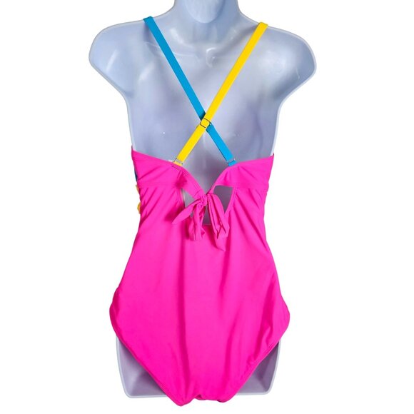 B2Prity Womens Large Colorblock One-Piece Swimsuit Tie Back Beach Vacation Pool - Picture 5 of 8